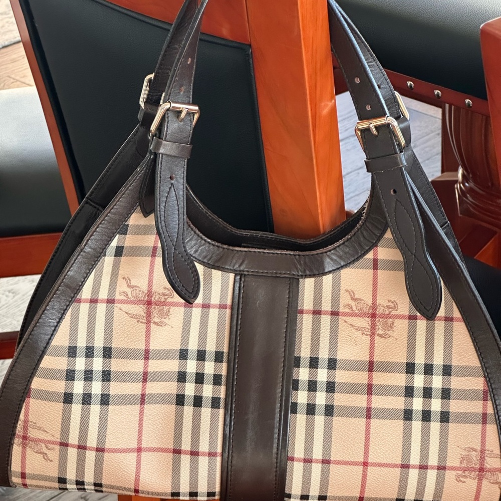 Burberry Tan and Brown Shoulder Bag with Iconic Design
